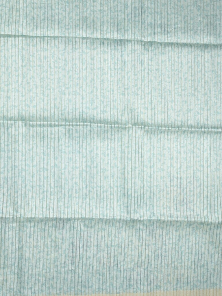 Tussar fancy saree light blue color allover prints & small kaddi border with printed pallu and attached plain blouse
