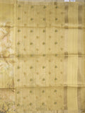 Tussar fancy saree light yellow color allover prints & small kaddi border with printed pallu and attached plain blouse