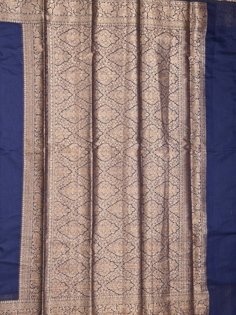 Chanderi fancy saree navy blue color allover plain & zari border with zari pallu and running blouse