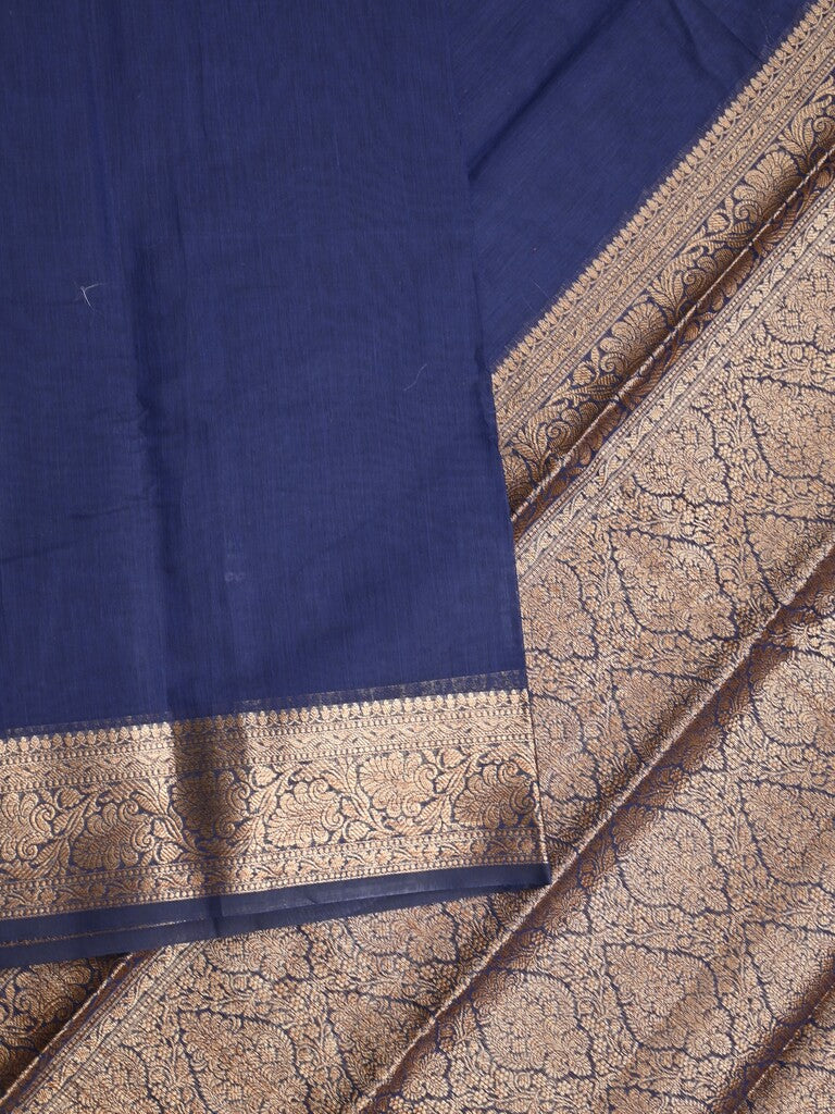 Chanderi fancy saree navy blue color allover plain & zari border with zari pallu and running blouse