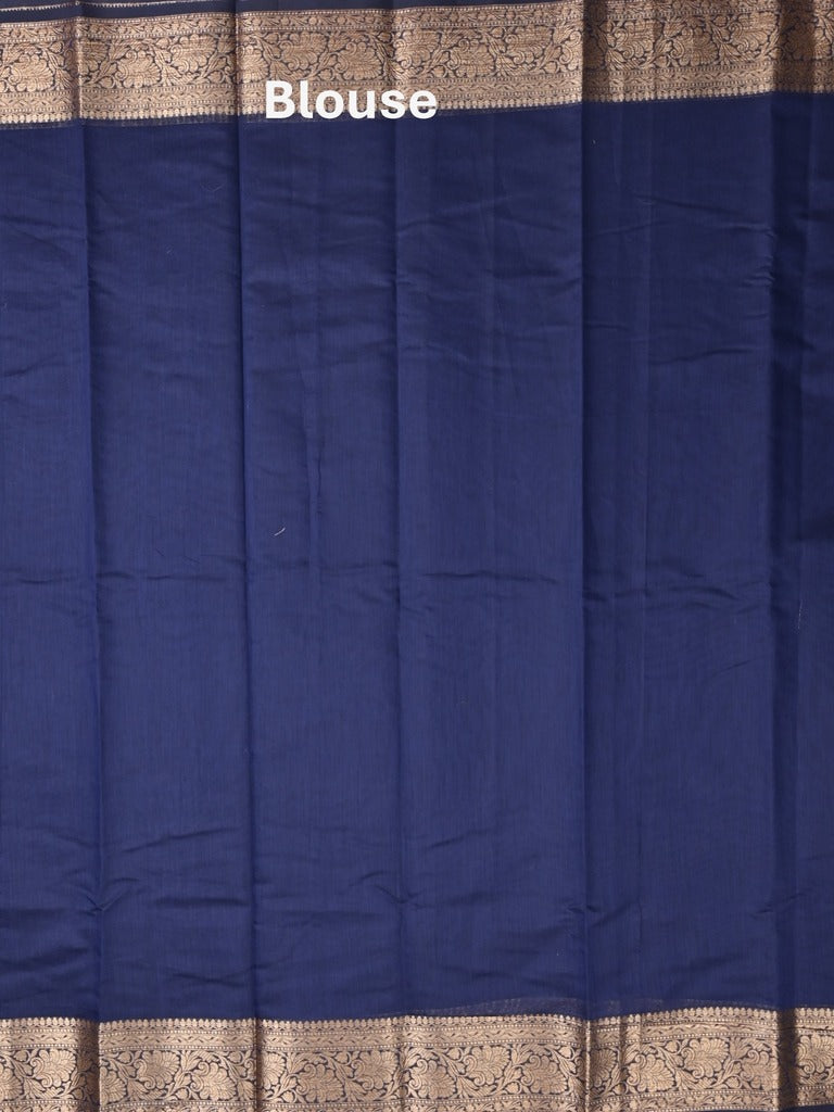 Chanderi fancy saree navy blue color allover plain & zari border with zari pallu and running blouse