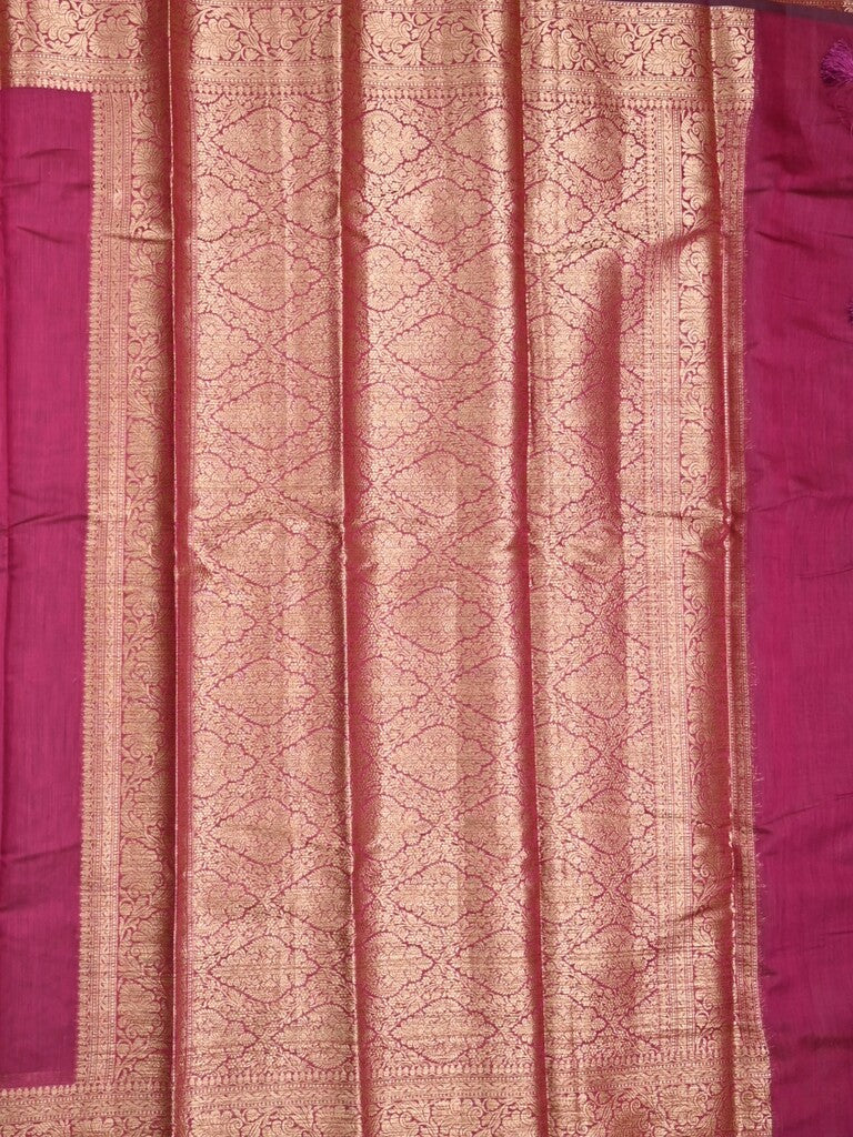 Chanderi fancy saree dark pink color allover plain & zari border with zari pallu and running blouse
