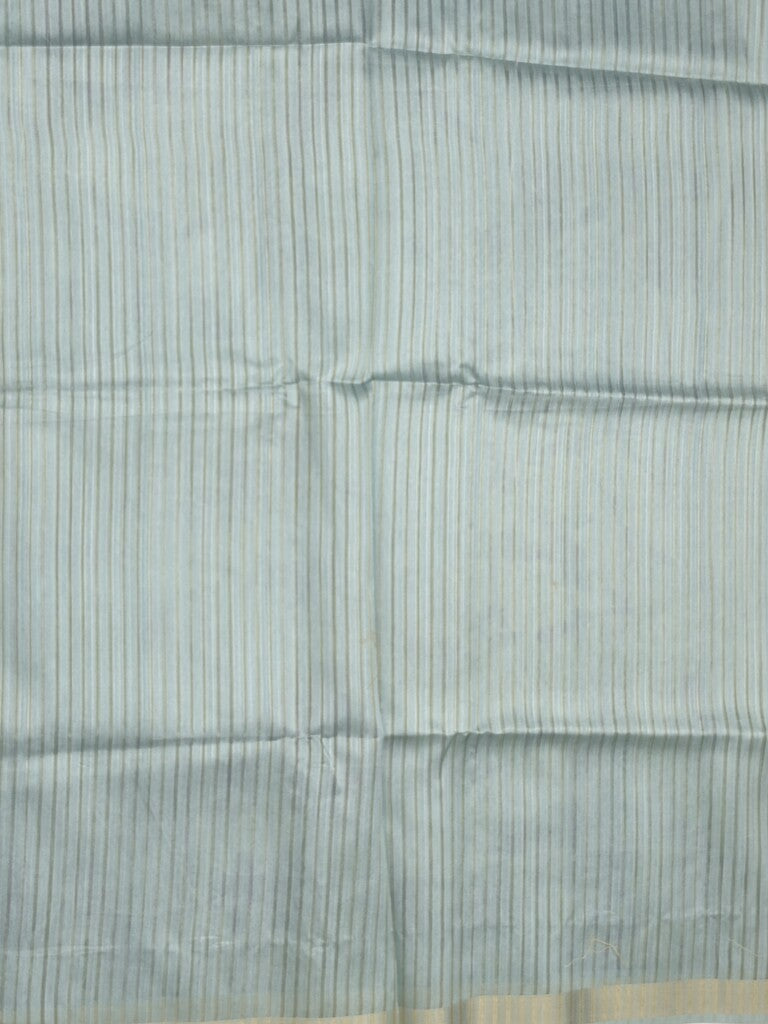 Tussar fancy saree bluish grey color allover prints & small kaddi border with printed pallu and attached plain blouse