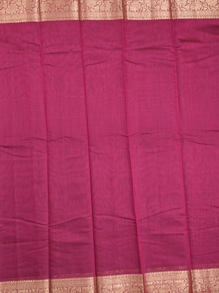 Chanderi fancy saree dark pink color allover plain & zari border with zari pallu and running blouse