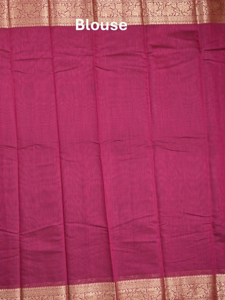 Chanderi fancy saree dark pink color allover plain & zari border with zari pallu and running blouse