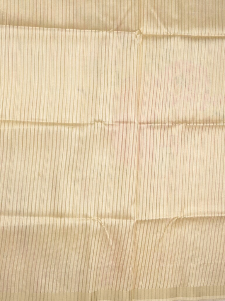 Tussar fancy saree cream color allover prints & small kaddi border with printed pallu and attached plain blouse