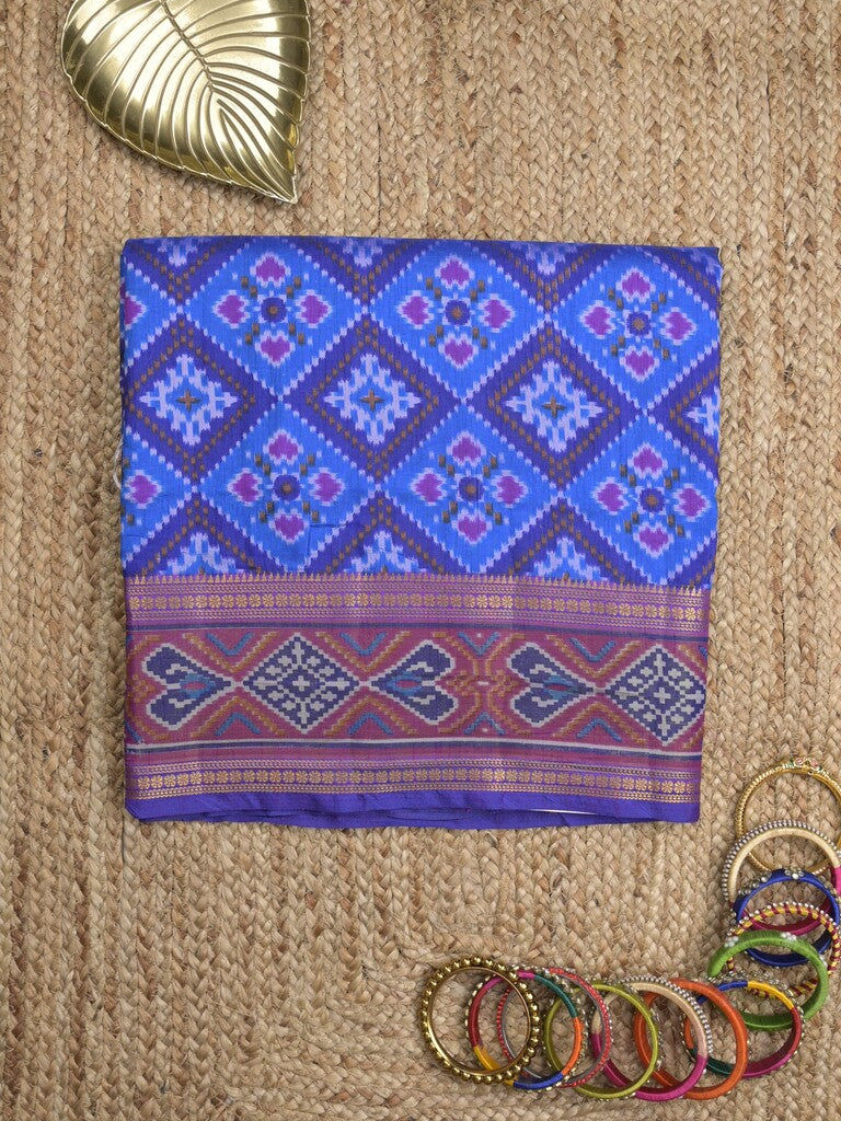 Ikkath fancy saree in blue color allover design with zari border & ikkath pallu and plain blouse