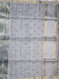Tussar fancy saree grey color allover prints & small kaddi border with printed pallu and attached plain blouse