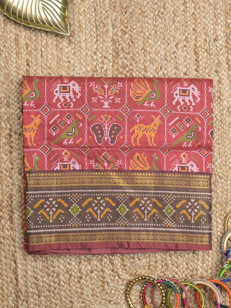 Ikkath fancy saree in pink color allover design with zari border & ikkath pallu and plain blouse