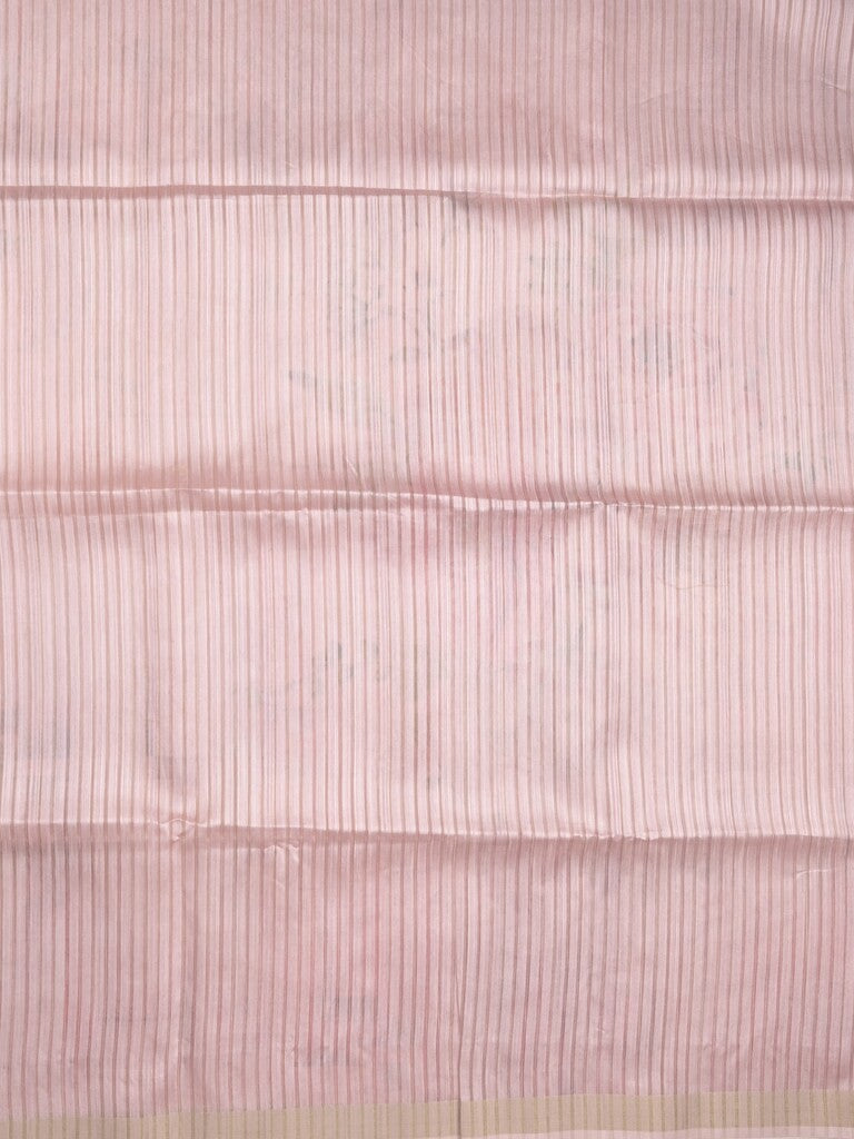 Tussar fancy saree baby pink color allover prints & small kaddi border with printed pallu and attached plain blouse
