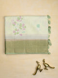 Mashru silk fancy saree white color allover prints & zari border with plain pallu and printed blouse