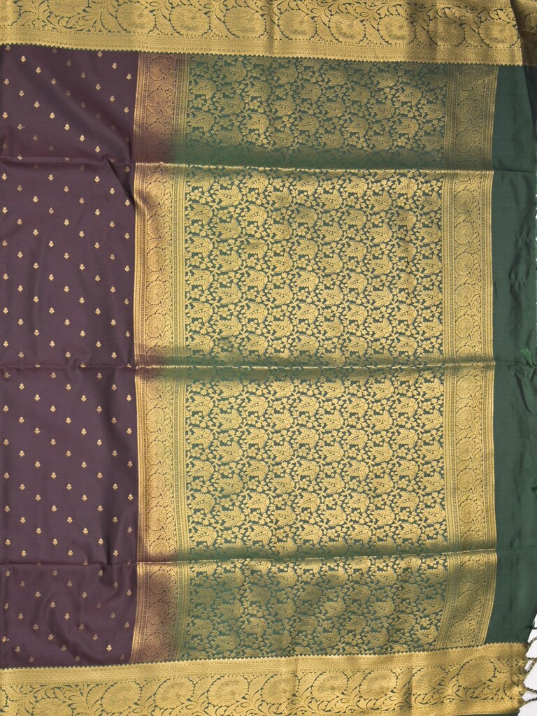 Kanchi pattu saree dark wine color allover zari motifs & zari border with rich pallu and contrast plain blouse