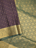 Kanchi pattu saree dark wine color allover zari motifs & zari border with rich pallu and contrast plain blouse