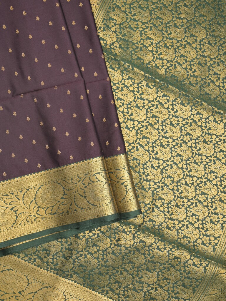 Kanchi pattu saree dark wine color allover zari motifs & zari border with rich pallu and contrast plain blouse