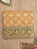 Ikkath fancy saree in yellow color allover design with zari border & ikkath pallu and plain blouse