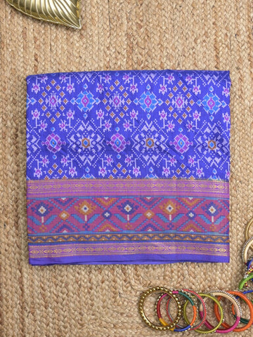 Ikkath fancy saree in blue color allover design with zari border & ikkath pallu and plain blouse