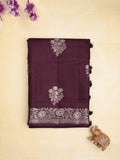 Raw mango fancy saree dark brown color allover zari motifs & zari border with zari pallu and brocade blouse