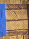 Kanchi pattu saree royal blue color allover zari motifs & zari border with rich pallu and contrast plain blouse