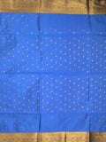 Kanchi pattu saree royal blue color allover zari motifs & zari border with rich pallu and contrast plain blouse