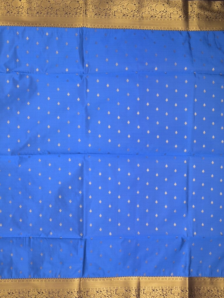 Kanchi pattu saree royal blue color allover zari motifs & zari border with rich pallu and contrast plain blouse