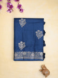 Raw mango fancy saree royal blue color allover zari motifs & zari border with zari pallu and brocade blouse