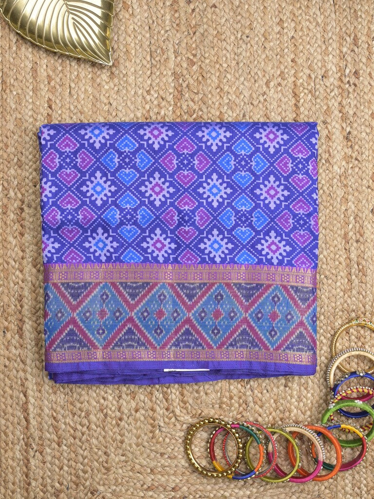 Ikkath fancy saree in blue color allover design with zari border & ikkath pallu and plain blouse