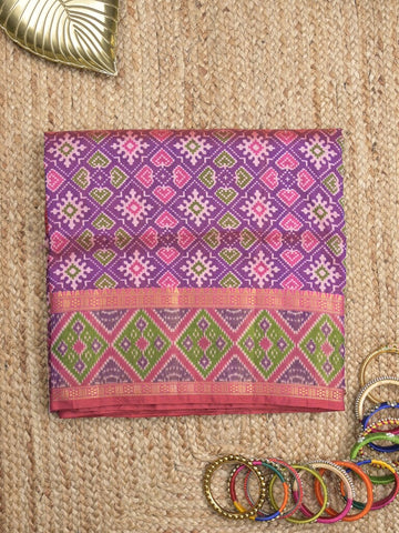 Ikkath fancy saree in purple color allover design with zari border & ikkath pallu and plain blouse