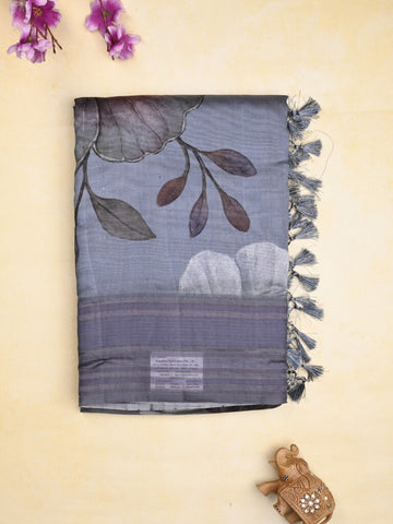 Chanderi fancy saree light blue color allover prints & kaddi border with contrast pallu and printed blouse