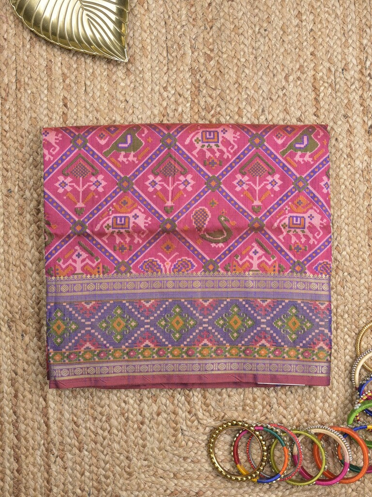 Ikkath fancy saree in pink color allover design with zari border & ikkath pallu and plain blouse