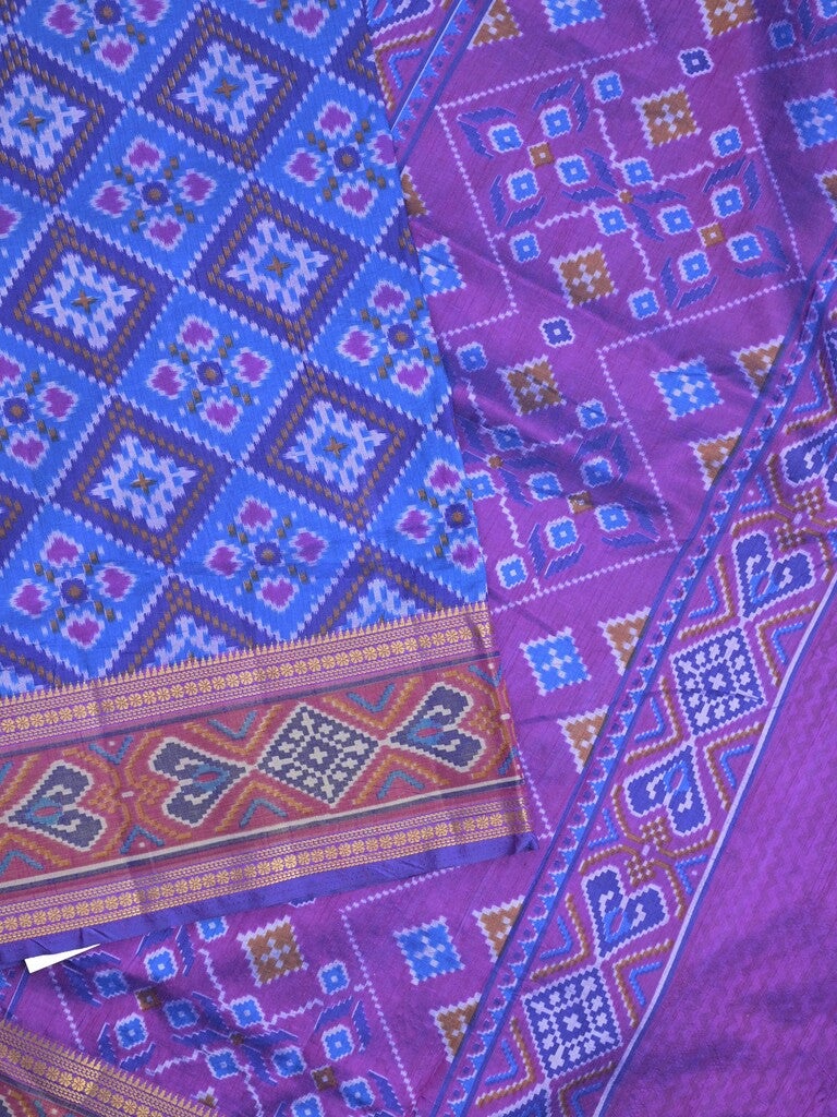 Ikkath fancy saree in blue color allover design with zari border & ikkath pallu and plain blouse