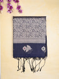 Chanderi fancy saree navy blue color allover zari motifs & zari border with zari pallu and brocade blouse