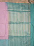 Kanchi pattu saree baby pink color allover zari weaves & zari border with contrast pallu and plain contrast blouse