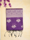 Chanderi fancy saree violet color allover zari motifs & zari border with zari pallu and brocade blouse