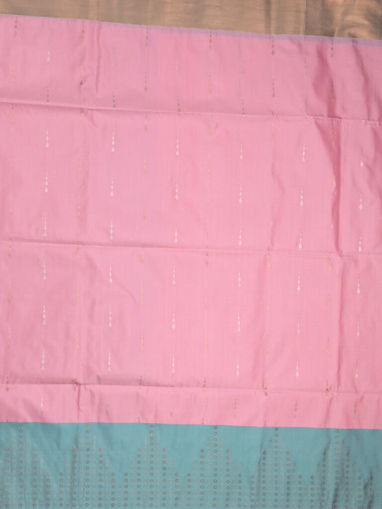 Kanchi pattu saree baby pink color allover zari weaves & zari border with contrast pallu and plain contrast blouse