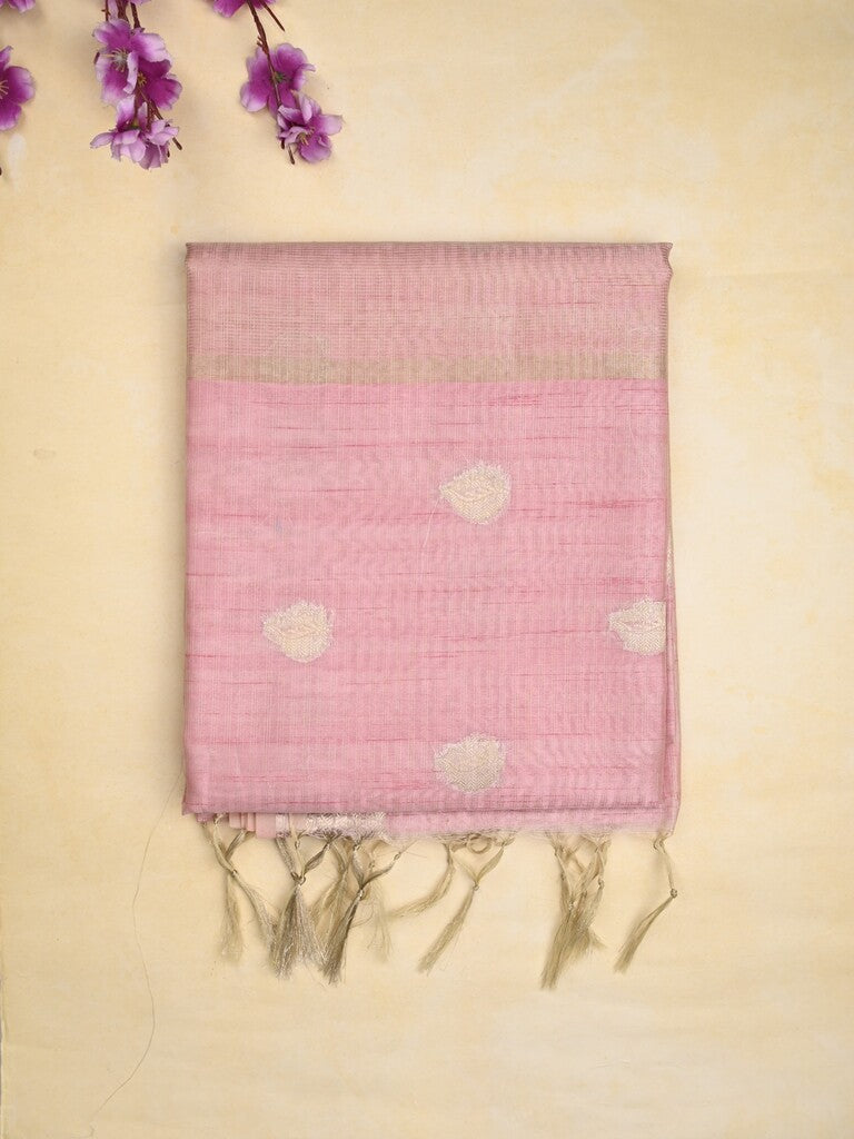 Tussar fancy saree light purple color allover zari motifs & zari border with zari pallu and plain blouse