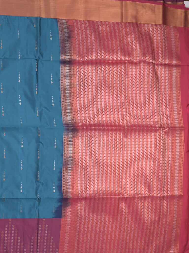 Kanchi pattu saree royal blue color allover zari weaves & zari border with contrast pallu and plain contrast blouse