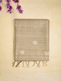 Tussar fancy saree beige color allover zari motifs & zari border with zari pallu and plain blouse