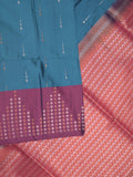 Kanchi pattu saree royal blue color allover zari weaves & zari border with contrast pallu and plain contrast blouse