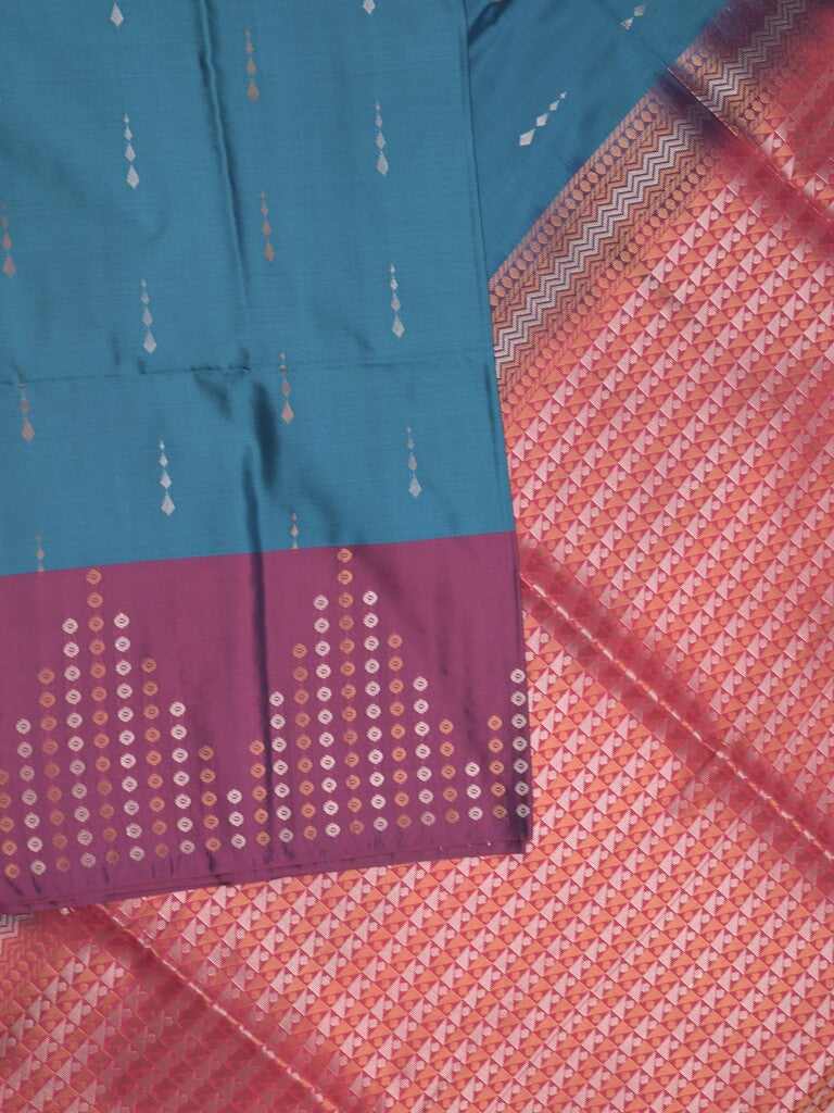 Kanchi pattu saree royal blue color allover zari weaves & zari border with contrast pallu and plain contrast blouse