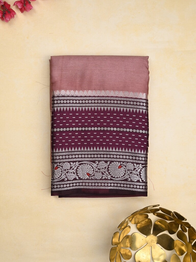 Mangalagiri fancy saree onion pink color allover zari motifs & zari border with zari pallu and contrast blouse