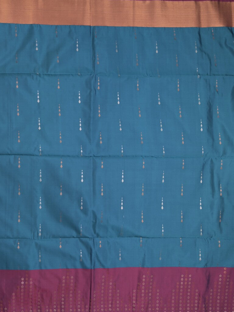Kanchi pattu saree royal blue color allover zari weaves & zari border with contrast pallu and plain contrast blouse