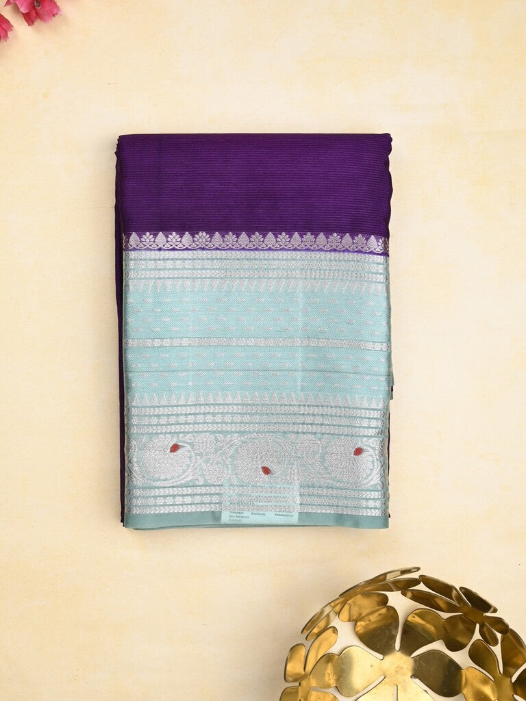 Mangalagiri fancy saree dark blue color allover zari motifs & zari border with zari pallu and contrast blouse