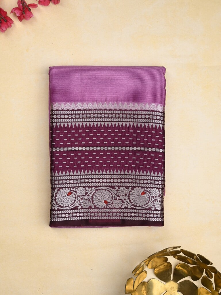 Mangalagiri fancy saree purple color allover zari motifs & zari border with zari pallu and contrast blouse