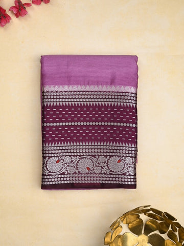 Mangalagiri fancy saree purple color allover zari motifs & zari border with zari pallu and contrast blouse