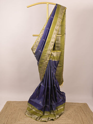Vintage pattu saree for women | navy blue | allover checks | zari border | party wear