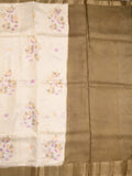 Mashru silk fancy saree white color allover prints & zari border with plain pallu and printed blouse