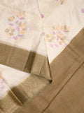 Mashru silk fancy saree white color allover prints & zari border with plain pallu and printed blouse
