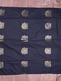 Kanchi pattu saree navy blue color allover zari weaves & zari border with contrast pallu and plain contrast blouse