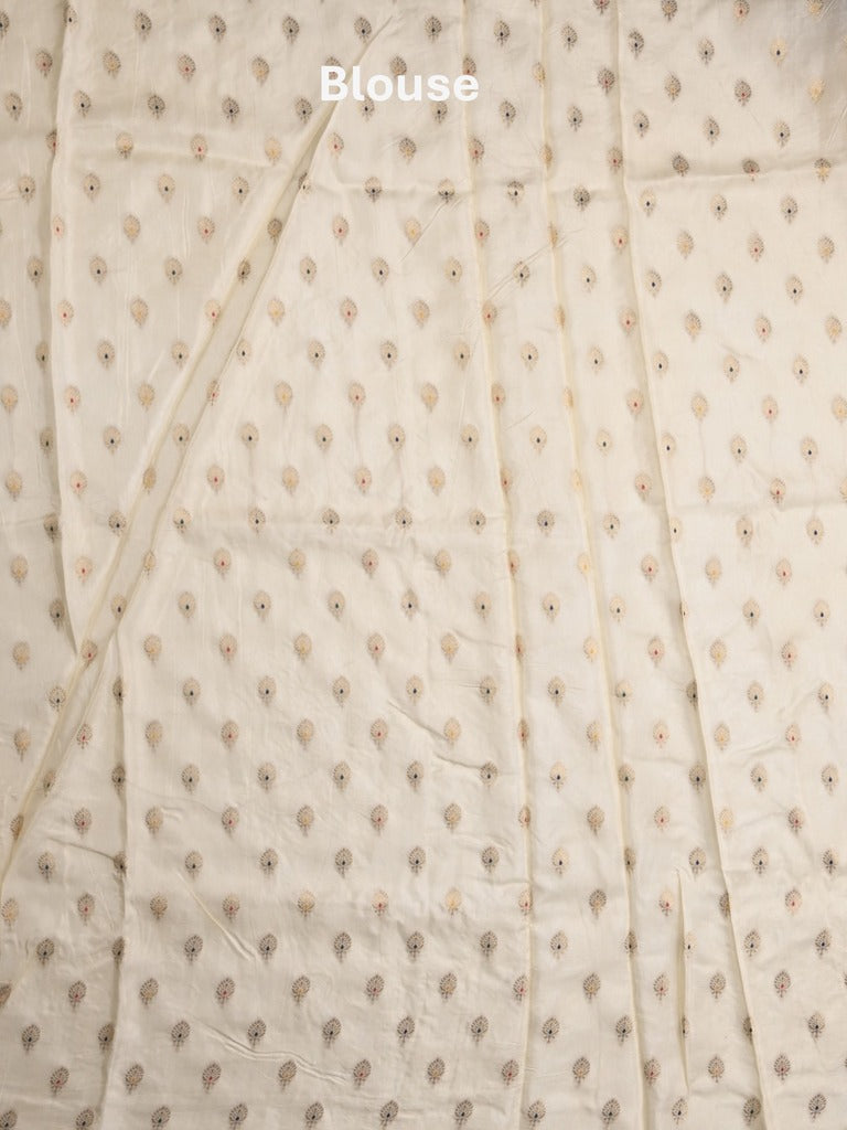 Mashru silk fancy saree white color allover prints & zari border with plain pallu and printed blouse