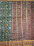 Ikkath fancy saree in peacock blue color allover design with zari border & ikkath pallu and plain blouse
